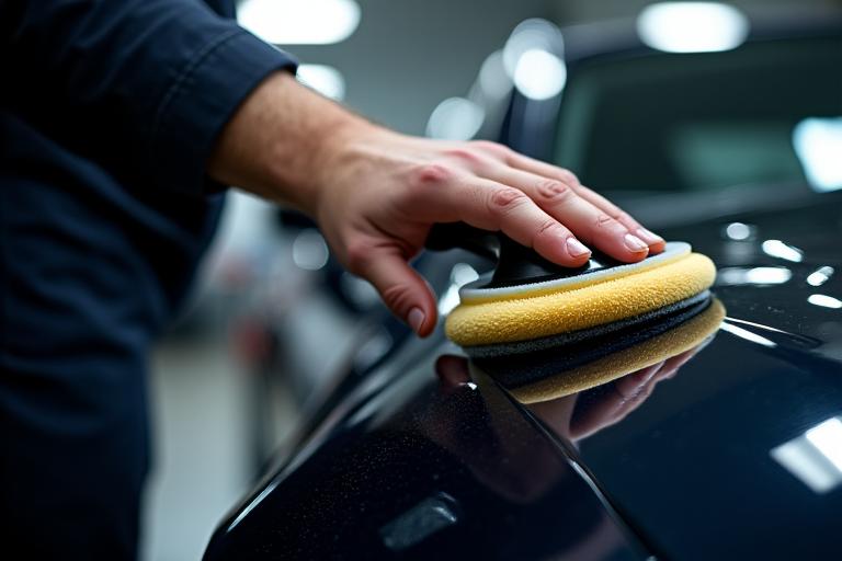 Professional car detailing expert polishing a luxury car